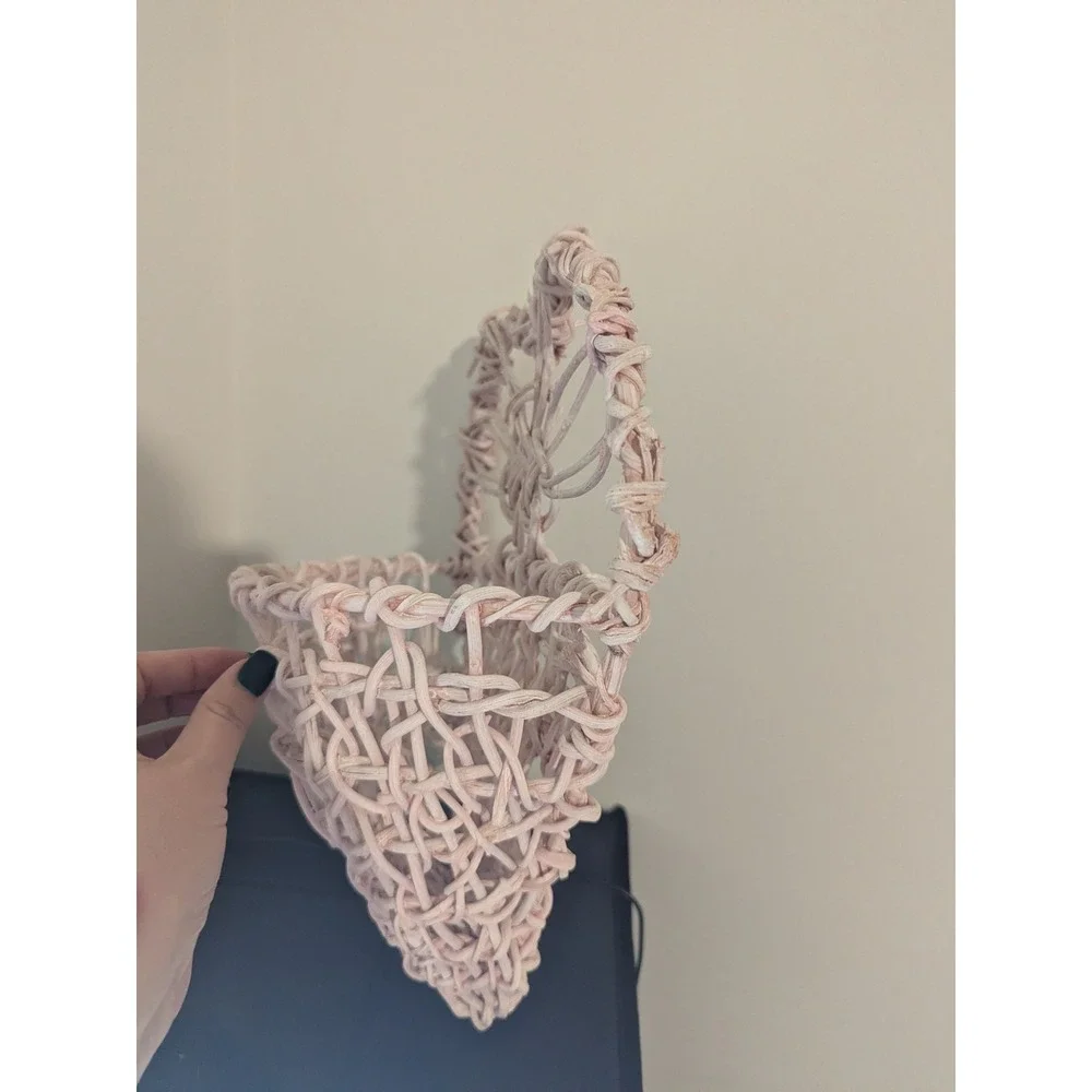 Heart Shaped Wicker Wall‎ Basket Light Pink Decorative Hanging Organizer 14x13x5